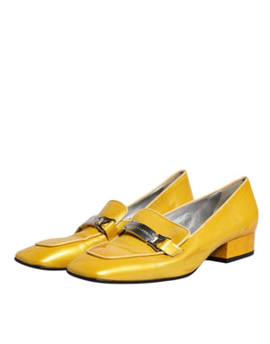 Gelbe Leder Logo Plaque Slip On Mokassin Schuhe