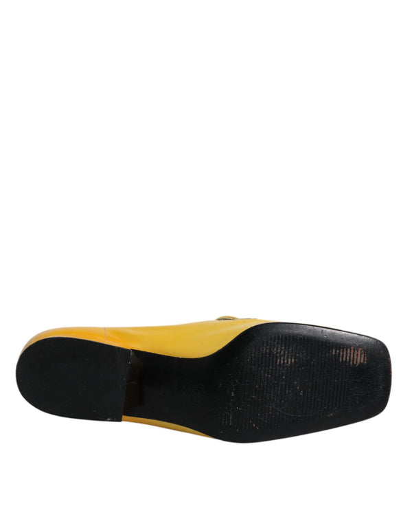 Gelbe Leder Logo Plaque Slip On Mokassin Schuhe