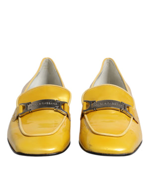 Gelbe Leder Logo Plaque Slip On Mokassin Schuhe