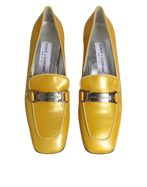Gelbe Leder Logo Plaque Slip On Mokassin Schuhe