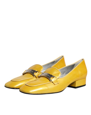 Gelbe Leder Logo Plaque Slip On Mokassin Schuhe