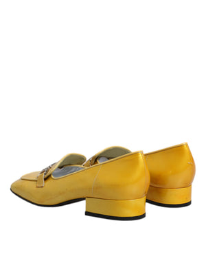 Gelbe Leder Logo Plaque Slip On Mokassin Schuhe