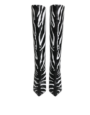 Schwarz Weiß Zebra Absätze Hohe Stiefel Schuhe