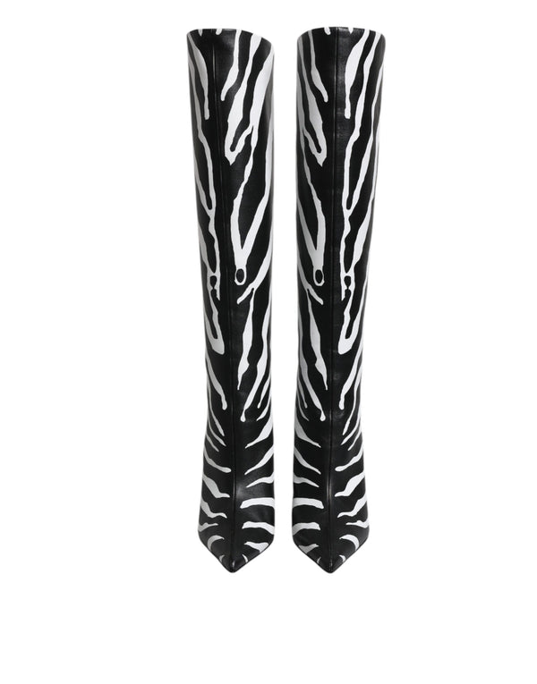 Schwarz Weiß Zebra Absätze Hohe Stiefel Schuhe