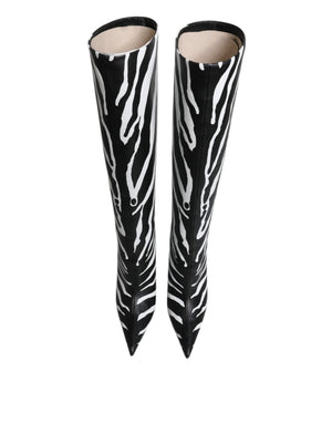 Schwarz Weiß Zebra Absätze Hohe Stiefel Schuhe