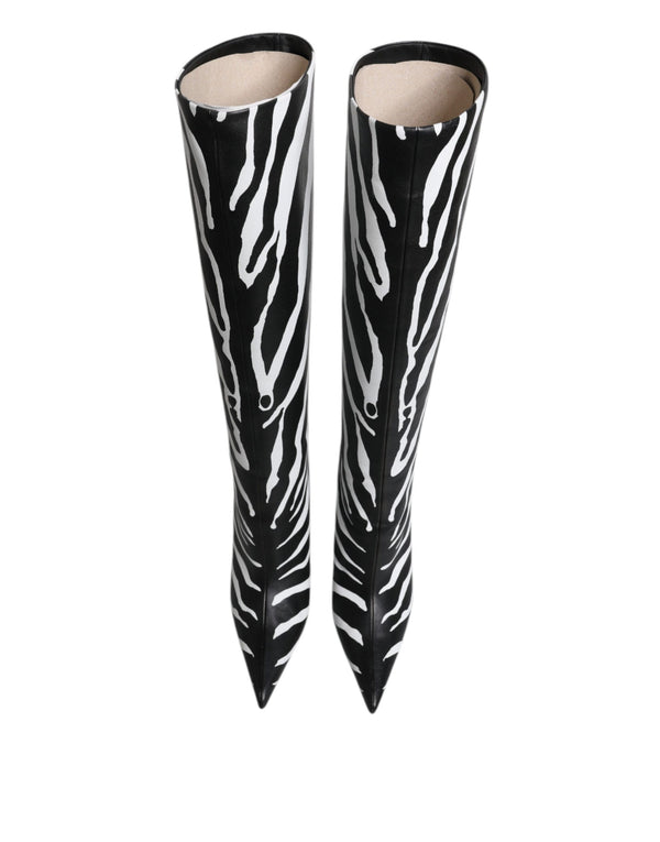 Schwarz Weiß Zebra Absätze Hohe Stiefel Schuhe