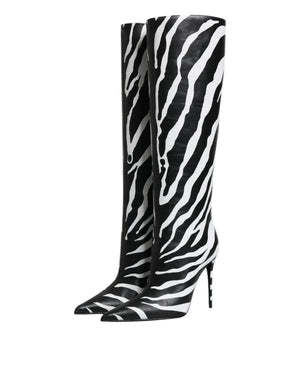 Schwarz Weiß Zebra Absätze Hohe Stiefel Schuhe