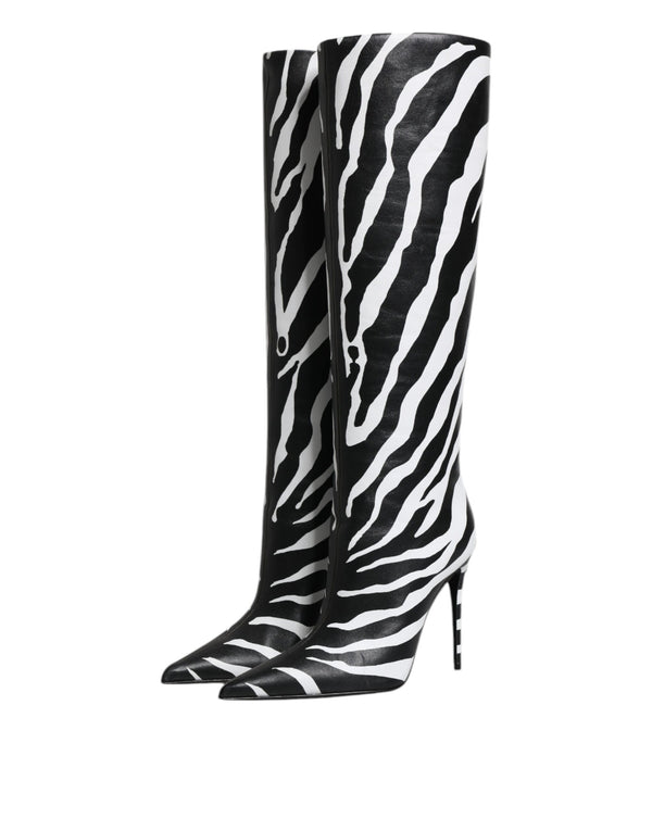 Schwarz Weiß Zebra Absätze Hohe Stiefel Schuhe