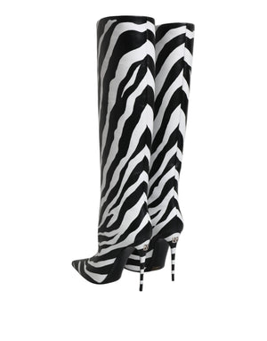 Schwarz Weiß Zebra Absätze Hohe Stiefel Schuhe