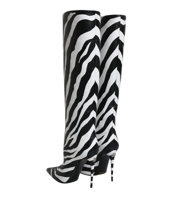 Schwarz Weiß Zebra Absätze Hohe Stiefel Schuhe