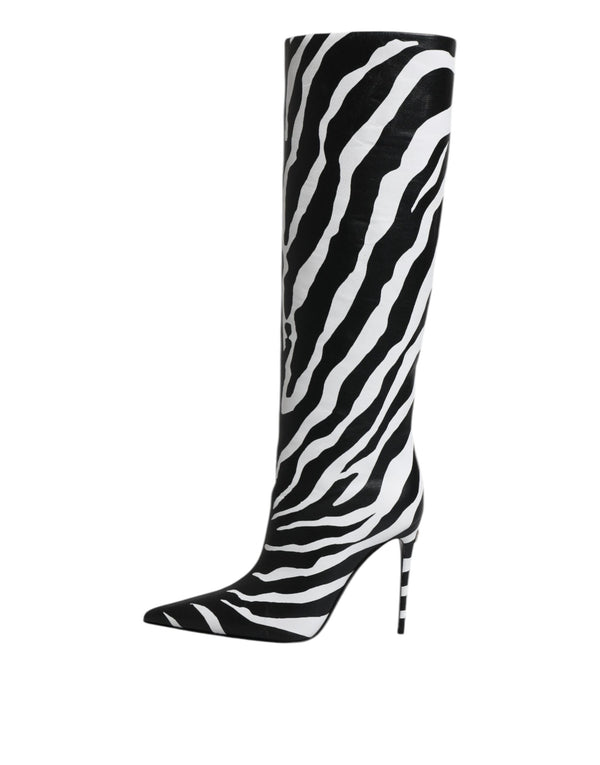 Schwarz Weiß Zebra Absätze Hohe Stiefel Schuhe