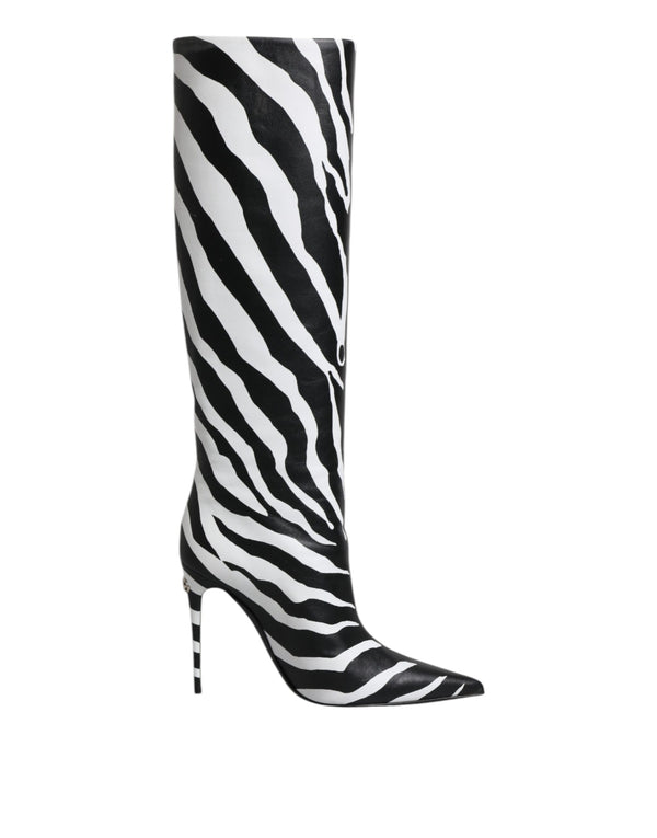 Schwarz Weiß Zebra Absätze Hohe Stiefel Schuhe