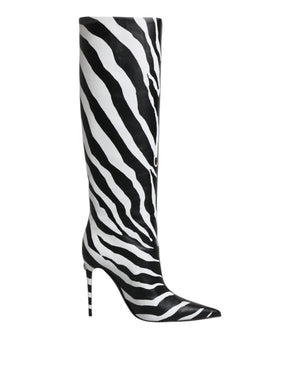 Schwarz Weiß Zebra Absätze Hohe Stiefel Schuhe