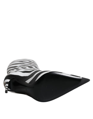 Schwarz Weiß Zebra Absätze Hohe Stiefel Schuhe