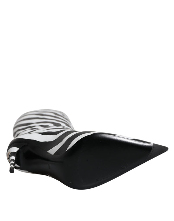 Schwarz Weiß Zebra Absätze Hohe Stiefel Schuhe