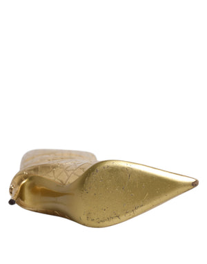 Gold Leder Stiletto Heels Hohe Stiefel Schuhe