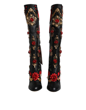 Schwarz Rosen verschönert Lederabsatz Stiefel Schuhe