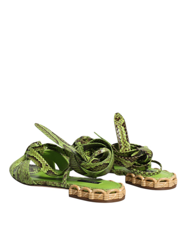 Grüne Animal Print Ankle Wrap Sandalen Schuhe