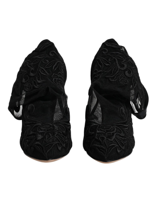 Schwarze Tüll Stretch Heels Mittlere Wadenstiefel Schuhe