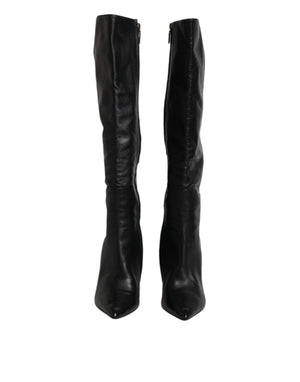 Schwarze Leder Absätze Kniehohe Stiefel Schuhe