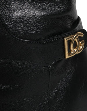 Schwarze Leder Absätze Kniehohe Stiefel Schuhe