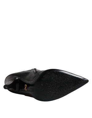 Schwarze Leder Absätze Kniehohe Stiefel Schuhe