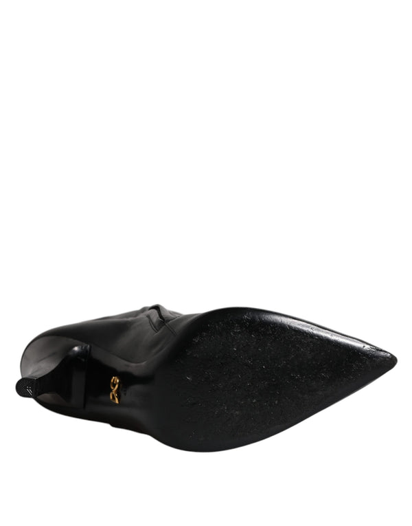 Schwarze Leder Absätze Kniehohe Stiefel Schuhe