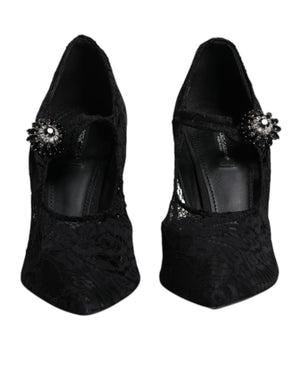 Schwarz Spitze Kristalle Mary Jane Pumps Schuhe