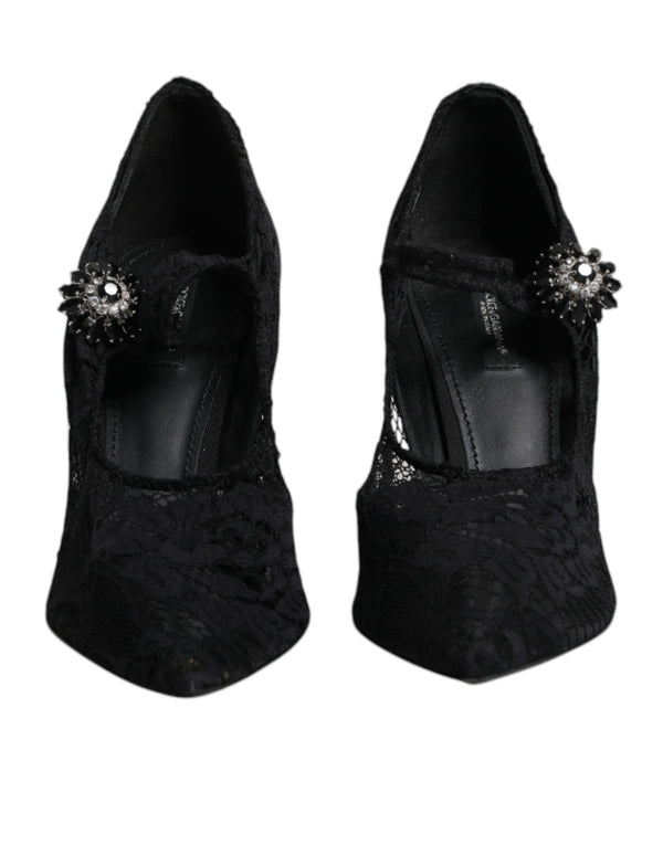 Schwarz Spitze Kristalle Mary Jane Pumps Schuhe