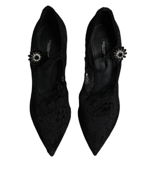 Schwarz Spitze Kristalle Mary Jane Pumps Schuhe