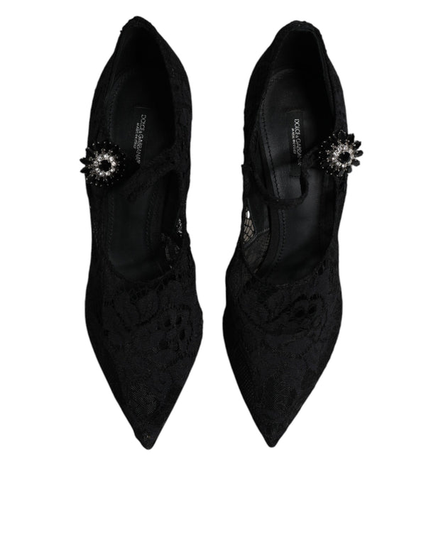 Schwarz Spitze Kristalle Mary Jane Pumps Schuhe