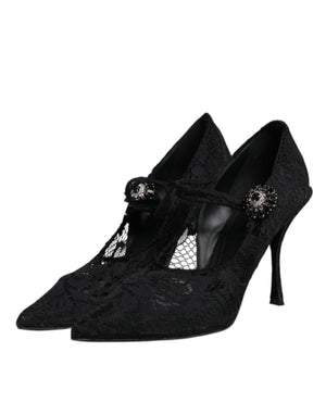 Schwarz Spitze Kristalle Mary Jane Pumps Schuhe