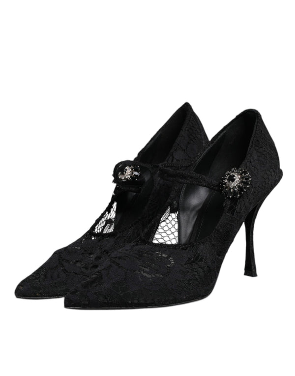 Schwarz Spitze Kristalle Mary Jane Pumps Schuhe