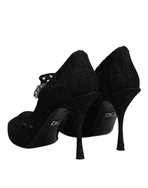 Schwarz Spitze Kristalle Mary Jane Pumps Schuhe
