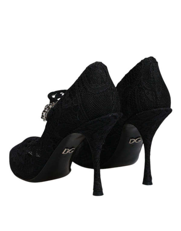 Schwarz Spitze Kristalle Mary Jane Pumps Schuhe