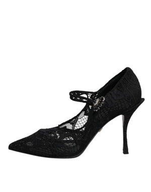 Schwarz Spitze Kristalle Mary Jane Pumps Schuhe