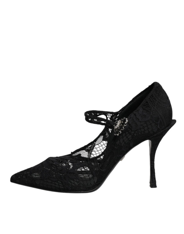 Schwarz Spitze Kristalle Mary Jane Pumps Schuhe