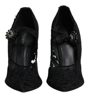 Schwarz Spitze Kristalle Mary Jane Pumps Schuhe