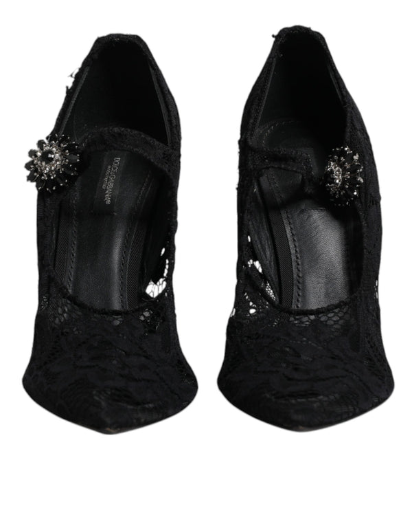 Schwarz Spitze Kristalle Mary Jane Pumps Schuhe