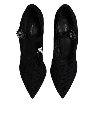 Schwarz Spitze Kristalle Mary Jane Pumps Schuhe