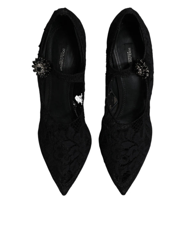 Schwarz Spitze Kristalle Mary Jane Pumps Schuhe