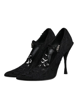 Schwarz Spitze Kristalle Mary Jane Pumps Schuhe