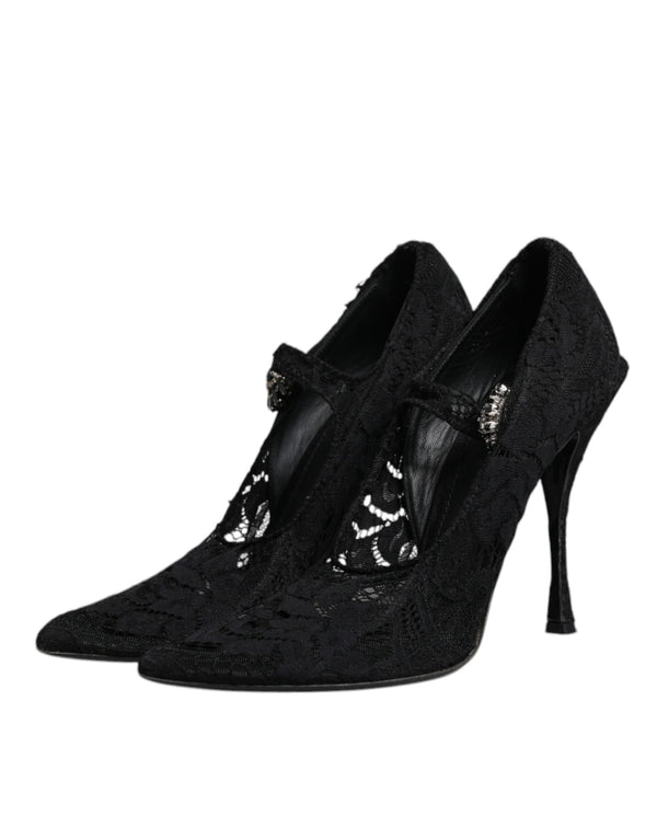 Schwarz Spitze Kristalle Mary Jane Pumps Schuhe