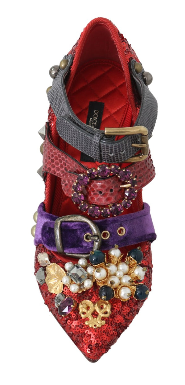 Rote Pailletten-Kristall-Nieten-Absätze Schuhe