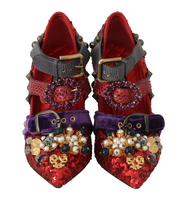 Rote Pailletten-Kristall-Nieten-Absätze Schuhe