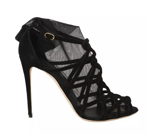 Schwarz Wildleder Stilettos Booties Socken Schuhe