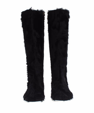 Schwarze Xiangao Lammfell-Lederstiefel