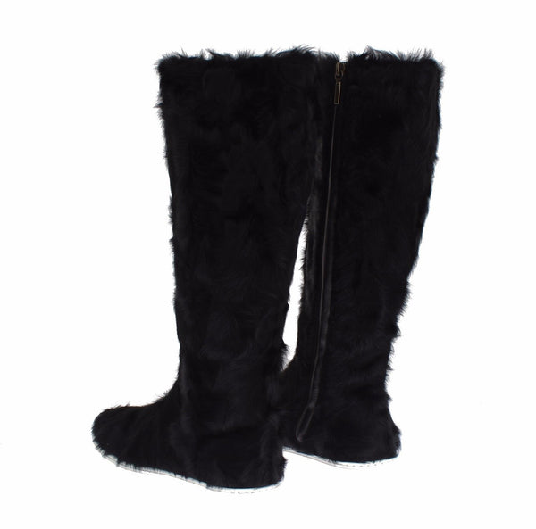 Schwarze Xiangao Lammfell-Lederstiefel