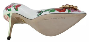 Weißes Leder Rosen Kristall Pumps Schuhe