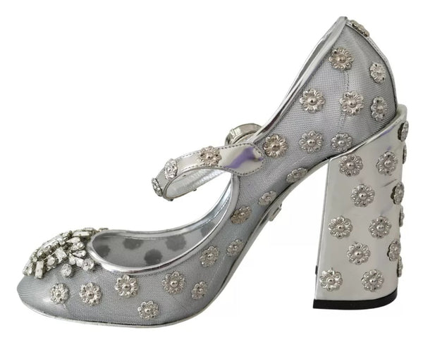 Silber Kristall Nieten Absätze Mary Janes Pumps Schuhe